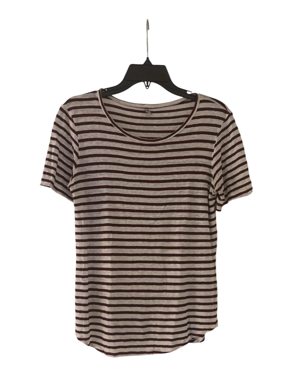 BEC + Bridge Maroon and White Striped Short Sleeve Tee